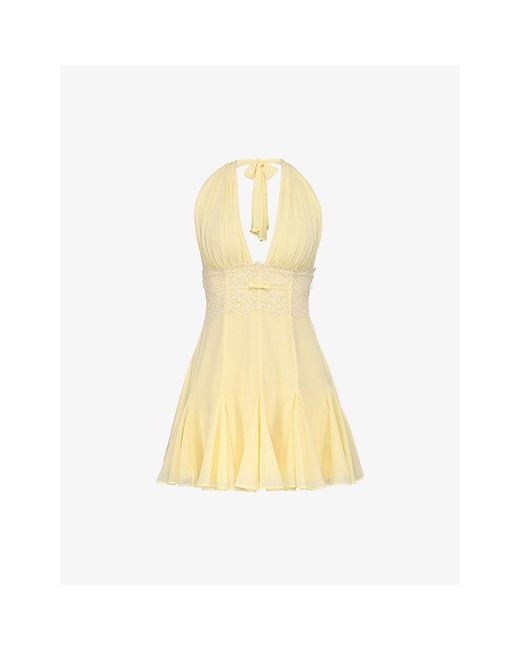 House Of Cb Yellow Ailani Halter Neck Woven Mini Dress Xs (A-C Cup)