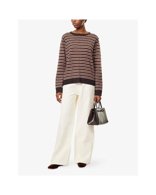 Reformation Brown Boyfriend Stripe-Print Cashmere Jumper