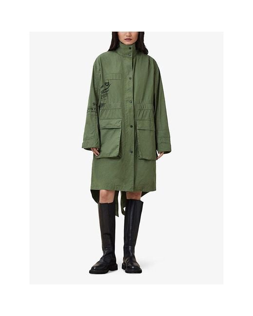 AllSaints Milla Bird-Print Cotton Parka Jacket in Green Lyst UK - Main Image