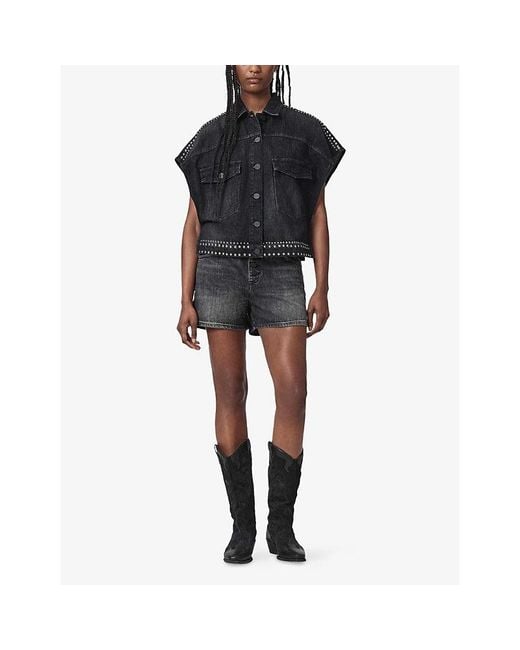 AllSaints Blue Alba Studded Denim Shirt