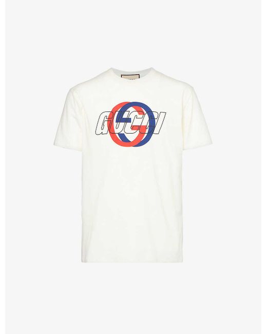 Gucci White Brand-print Crewneck Cotton-jersey T-shirt for men