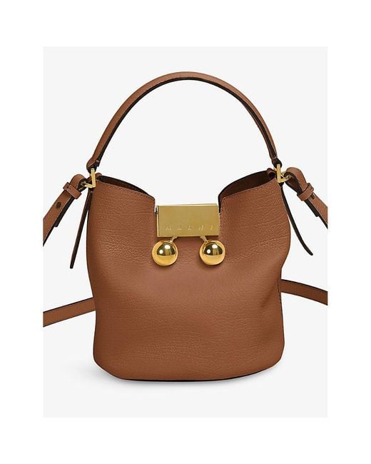 Marni Brown Trunkeroo Bucket Leather Shoulder Bag