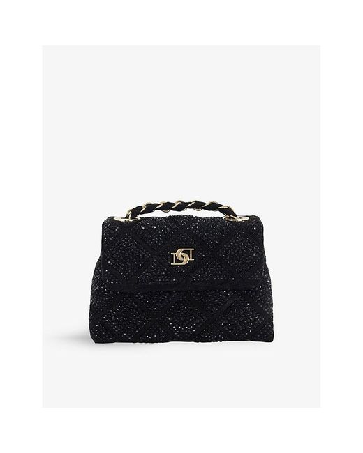 Dune Black Sparklie Crystal-embellished Woven Top-handle Bag