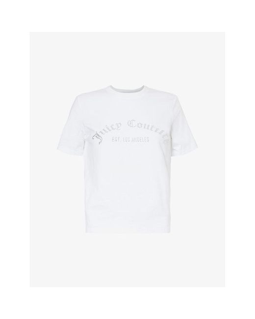 Juicy Couture White Rhinestone-embellished Slim-fit Cotton-jersey T-shirt