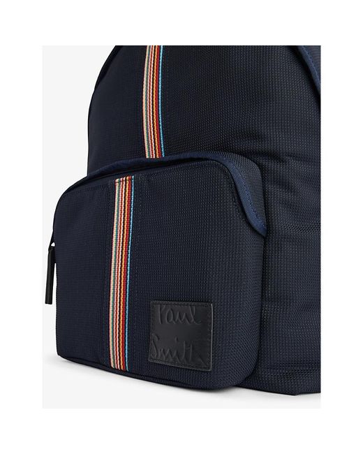 Paul Smith Blue Striped-panel Zipped Woven Backpack for men