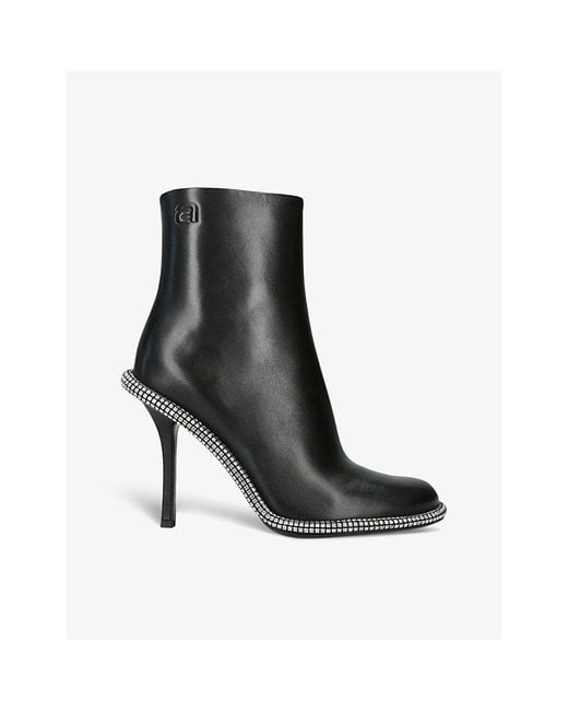 Alexander Wang Kira Crystal-embellished Leather Heeled Ankle Boots in Black