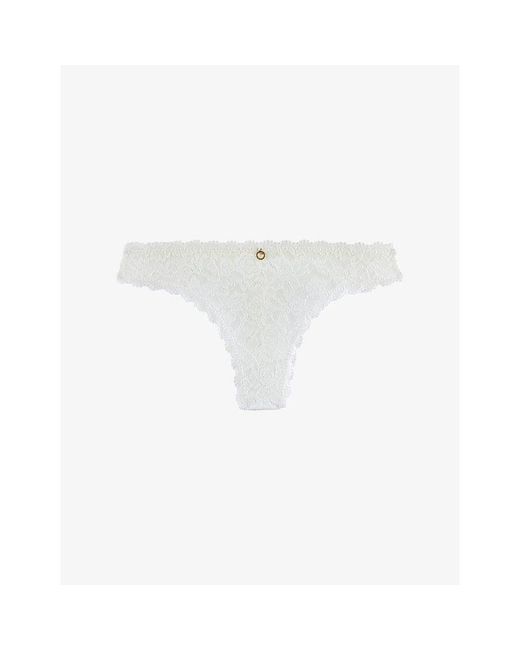 Aubade White Rosessence Mid-Rise Stretch-Lace Tanga Briefs