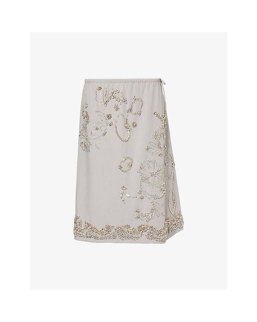 Dries Van Noten Gray Salgas Jewel-Embellished Cotton Midi Skirt