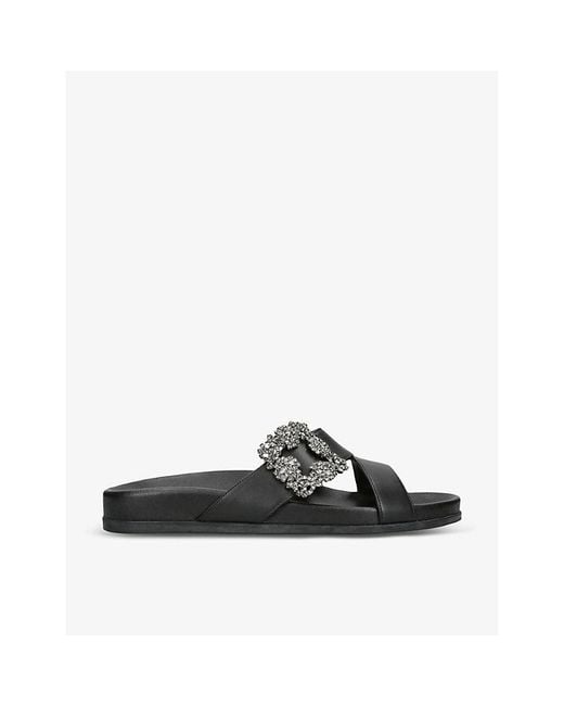 Manolo Blahnik Black Chilanghi Crystal-embellished Satin Sandals