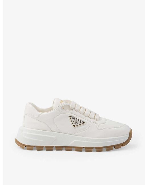 Prada White Brand-plaque Leather Low-top Trainers