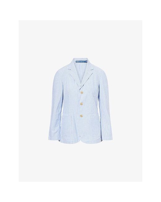 Polo Ralph Lauren Blue Seersucker Striped Cotton Blazer