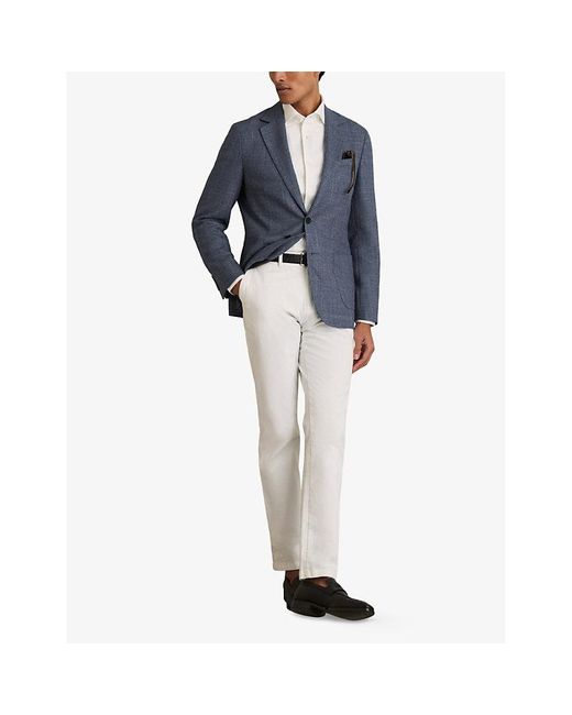 Reiss Blue Stack Single-Breasted Wool-Blend Blazer for men