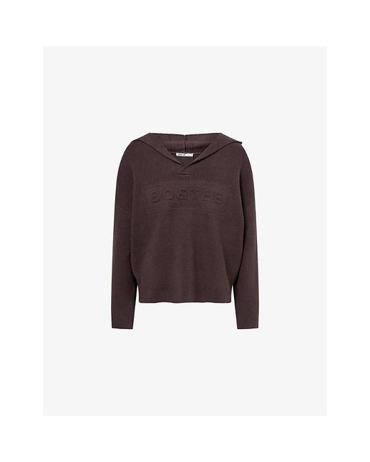 BO+TEE Brown Logo-Embossed Ribbed Knitted Hoody