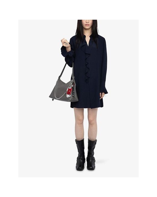 Zadig & Voltaire Blue Rhelyne Button-Down Woven Shirt Mini Dress