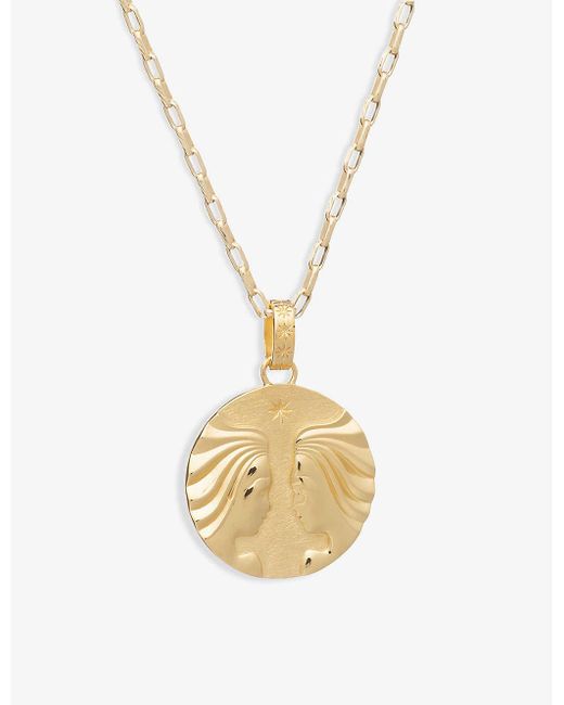 Rachel Jackson Metallic Womens 22 Carat Gold Plated Zodiac Art Coin Gemini Long 22ct Gold-plated Sterling Silver Necklace 1size