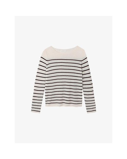 The White Company White Striped Boat-Neck Wool-Blend Jumper