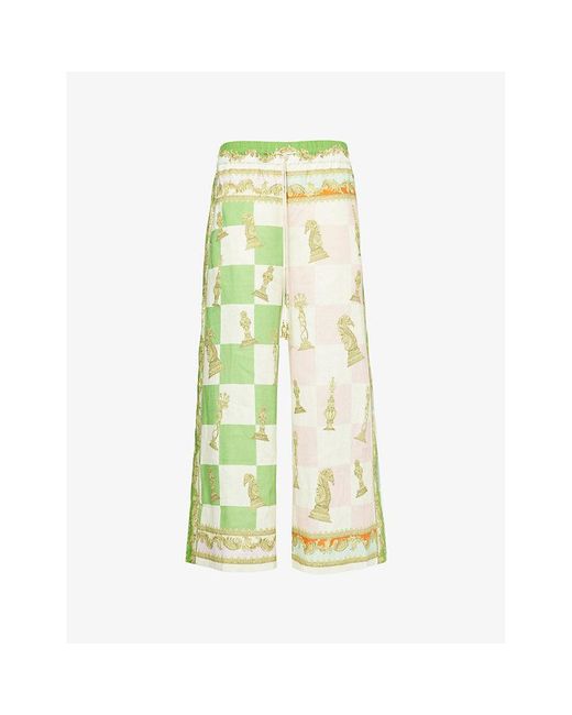 ALÉMAIS Multicolor Checkmate Mix-Print Linen Trousers