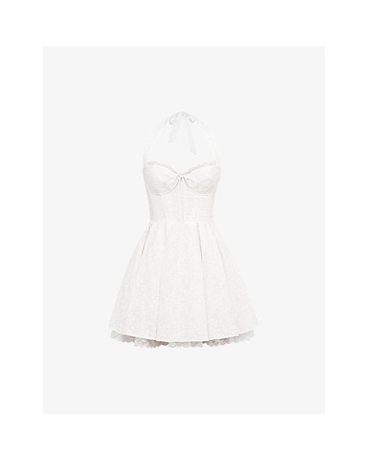 House Of Cb White Harriet Halter Cotton-Blend Mini Dress