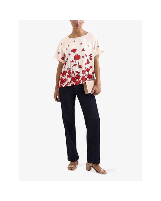 Phase Eight Red Marion Floral Woven Top