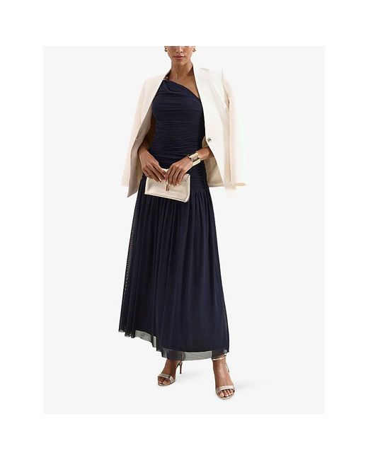 Phase Eight Blue Melina Ruched One-Shoulder Stretch-Woven Maxi Dress