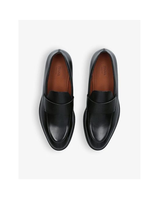 Zegna Black Torino Tonal-stitching Leather Loafers for men