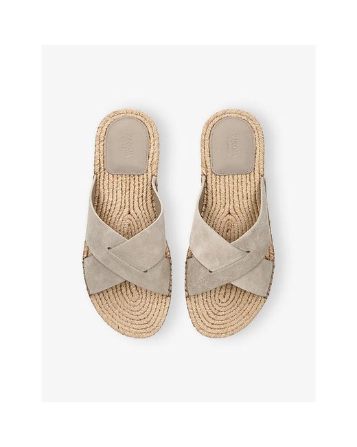Zegna Natural Cross-Over Suede Espadrille Flat Sandals for men
