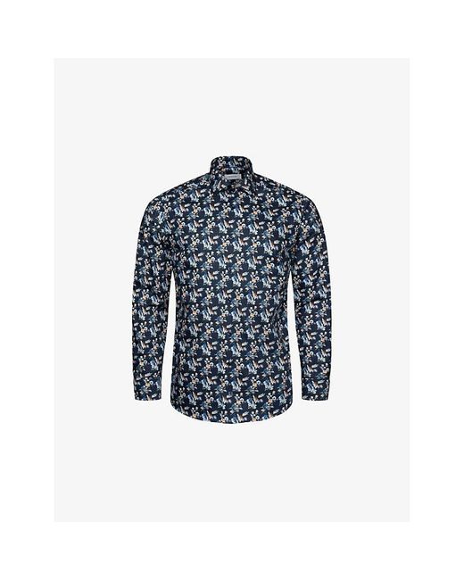 Eton of Sweden Vy Blue Floral-print Slim-fit Cotton-twill Shirt for men