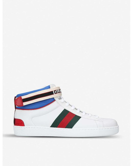 Gucci White Ace Stripe High-top Sneaker for men