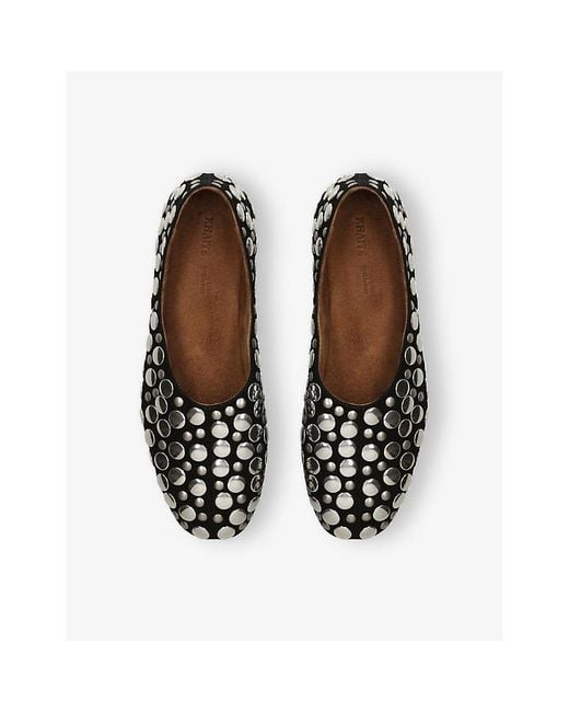Khaite Black Stud Mary Jane Leather Flats