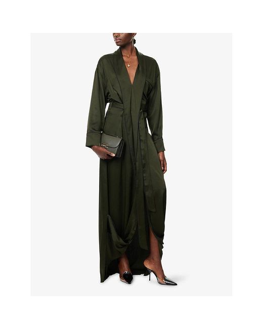 Victoria Beckham Black Wrap Shawl-Collar Woven Gown