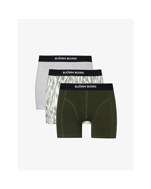 Björn Borg Green Pack 3 Logo-waistband Pack Of Three Organic Stretch-cotton Boxers for men