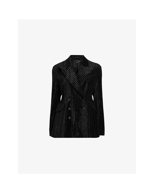 AllSaints Black Sevenh Metallic-Stripe Velvet Blazer