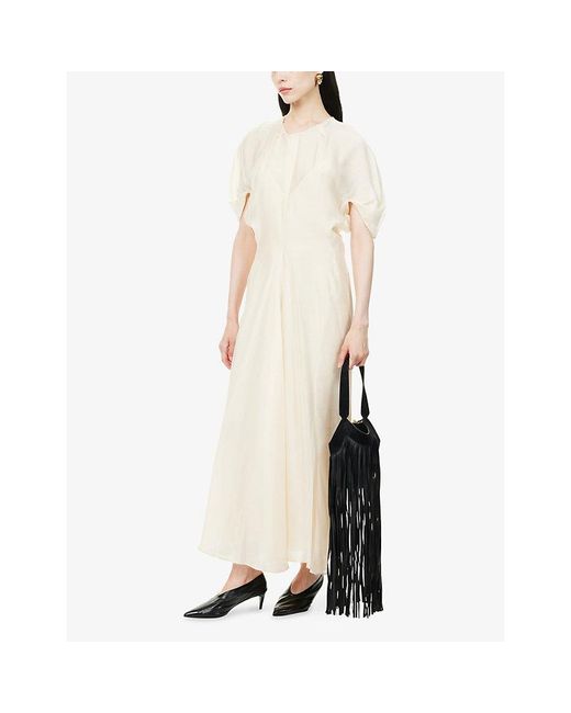 Khaite Natural Ria Cap-Sleeve Silk-Blend Maxi Dress