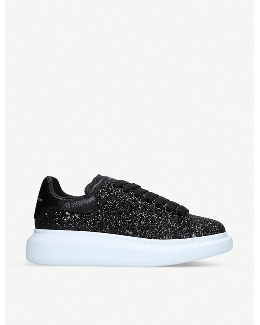 Alexander McQueen Leather Oversized Black Glitter Trainers - Save 50% ...