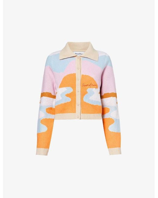 House Of Sunny White Sunrise Tripper Graphic-pattern Knitted Cardigan