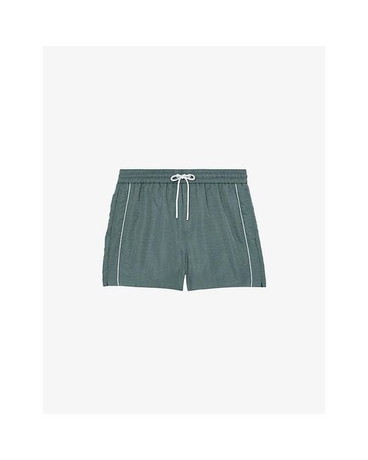 Reiss Green Breeze Pipe-Detail Woven Swim Shorts for men