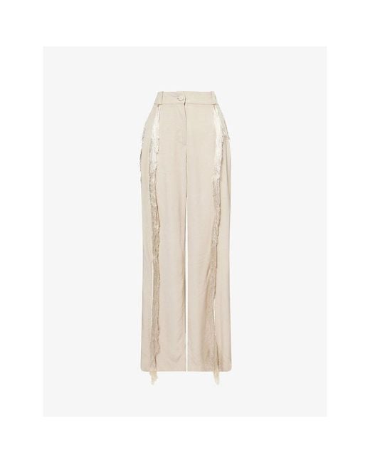 Rebirth Natural Fringed Straight-Leg Woven Trousers