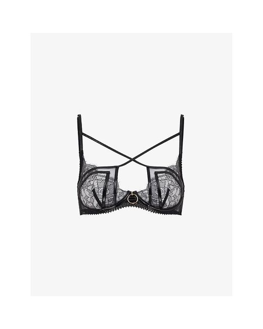 Agent Provocateur Black Foxie Ring-embellished Floral-lace Underwired Woven Bra