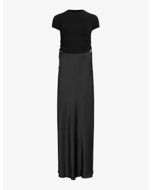 AllSaints Black Hayes Knitted-top Satin Maxi Dress