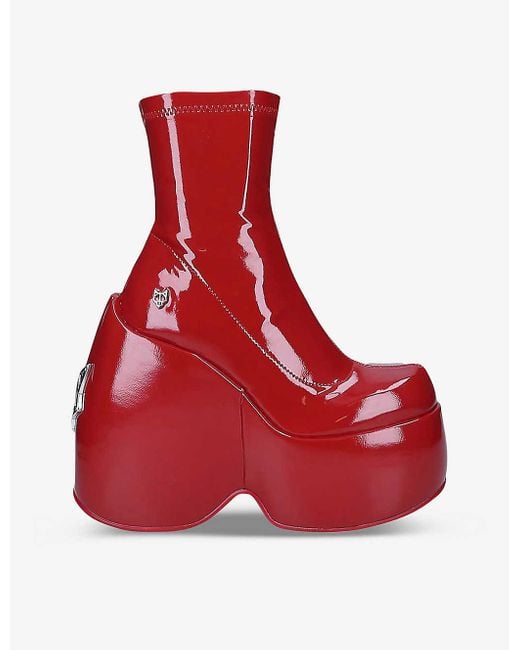 Naked Wolfe Red Mayhem Faux-leather Platform Ankle Boots