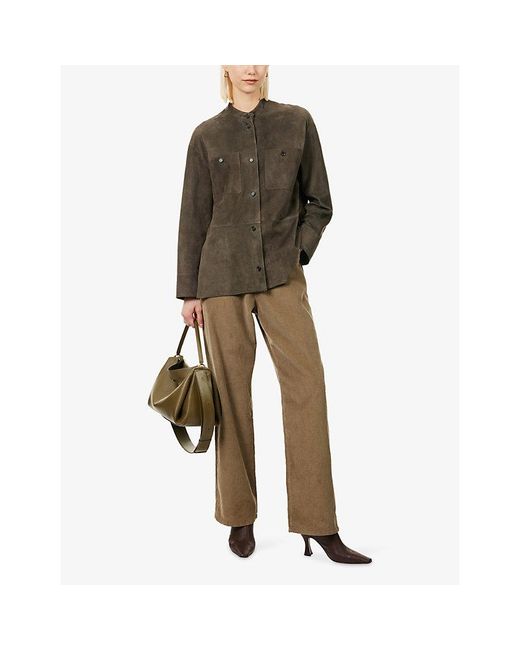 Max Mara Brown Top-Stitched Suede Jacket