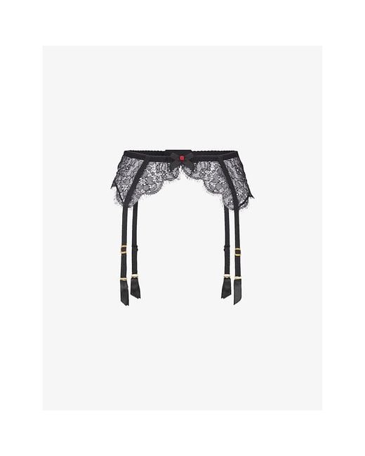 Agent Provocateur White Lorna Bow-Embellished Lace Suspenders