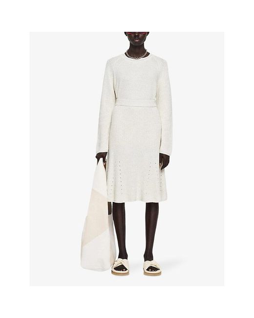 Joseph White Slim-fit High-rise Ribbed Stretch Linen-blend Midi Skirt