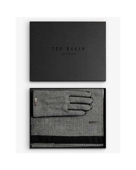Ted Baker Noahhh Herringbone-pattern Woven Scarf And Leather Gloves Set ...