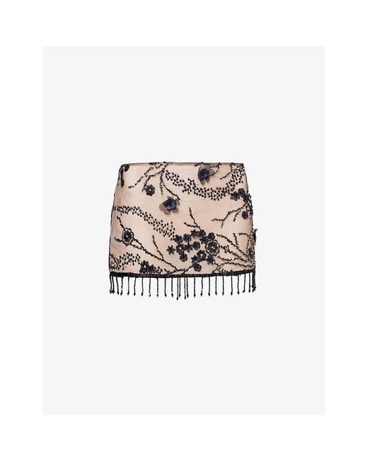 Jaded London White Ellora Beads-And Sequin-Embellishment Woven Mini Skirt