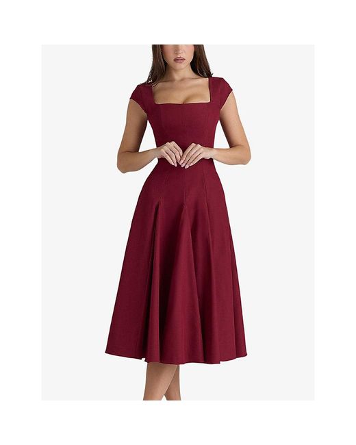 House Of Cb Red Raisa Lace-Back Twill Midi Dress