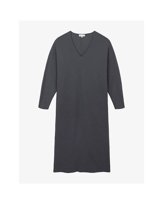 The White Company Gray V-Neck Batwing-Sleeved Stretch-Jersey Maxi Dress