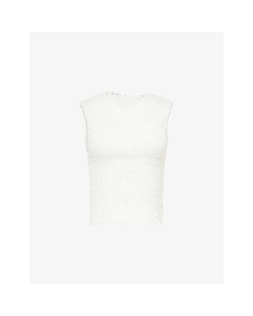 Reformation White Adri Shirred Stretch-Woven Top
