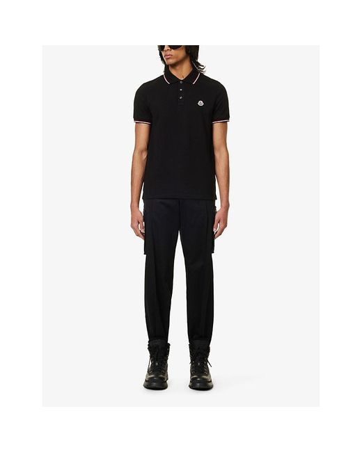 Moncler Black Brand-Patch Split-Hem Cotton-Piqué Polo Shirt for men