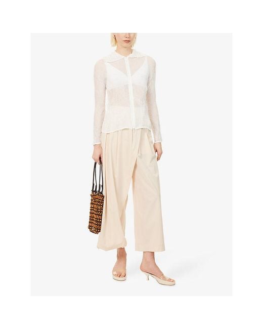 Issey Miyake White Chiffon Twist Zip-Through Pleats Shirt